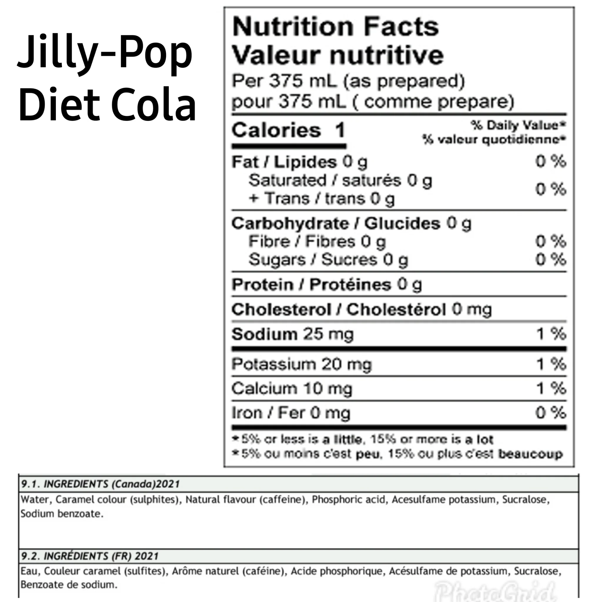 Jilly-Pop Diet Cola Syrup (No Aspartame) - Image 3